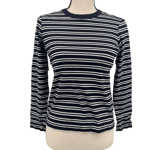 Lands End True Navy Stripe Rib Crew‎ T Long Sleeve New XS/P